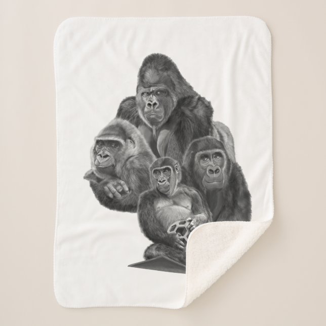 Couverture Sherpa Gorilla Family Blanket ゴリラ家族のブランケット (GorillaLife) (Devant)