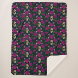Couverture Sherpa Gothique foncé Grungy Vins Roses Corbeau crâne ros
