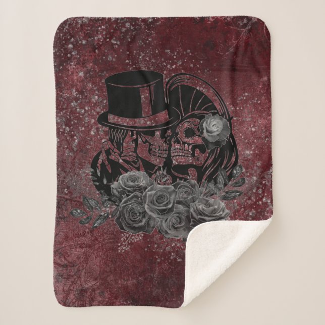 Couverture Sherpa Gothique Kissing Skulls Couple Et Sang Rouge Étern (Devant)