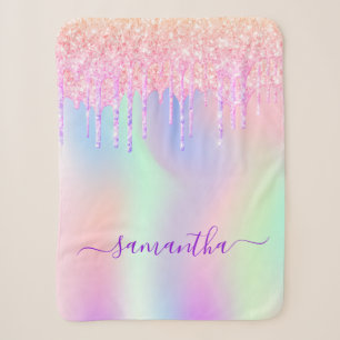 Couverture Sherpa gouttes violettes roses holographiques