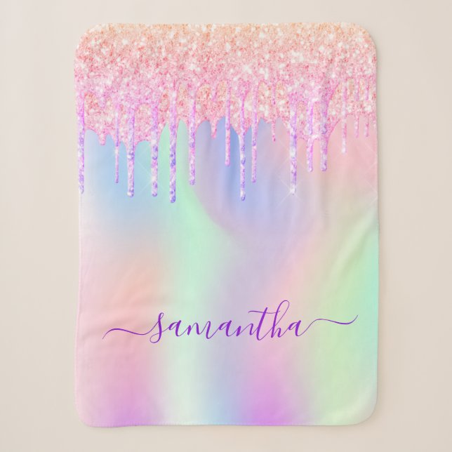 Couverture Sherpa gouttes violettes roses holographiques (Devant)