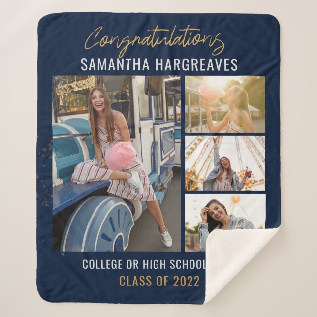 Couverture Sherpa Graduation 2024 Photo Collage Marine Blue Grad (Devant)