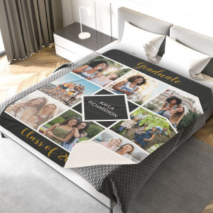 Couverture Sherpa Graduation 8 Grille de photos Diplôme noir et or