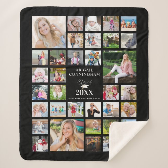 Couverture Sherpa Graduation Photo Collage Script CLASSE DE Noir (Devant)