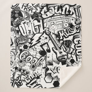 Couverture Sherpa Graffiti Abstrait en noir et blanc 