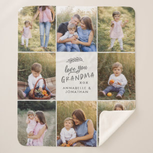 Couverture Sherpa Grand-mère cadeau 8 photo petit-enfant simple typo
