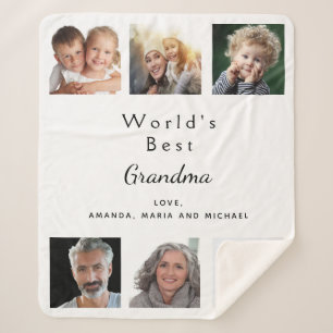 Couverture Sherpa Grand-mère grand-mère famille photo collage blanc