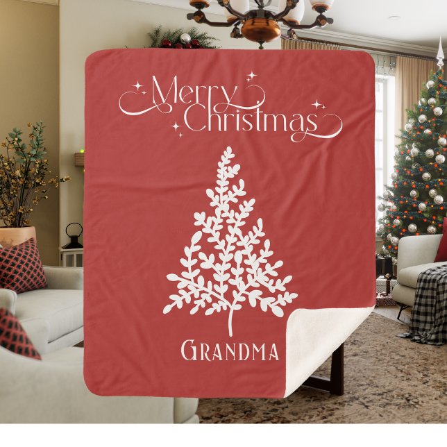Couverture Sherpa Grand-mère Noël Blanche rouge avec nom (Grandma Christmas Blanket Red White with Name)