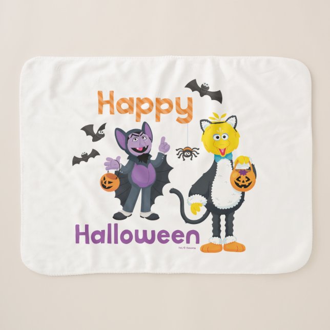 Couverture Sherpa Grand oiseau et nombre | Joyeux Halloween (Devant (Horizontal))