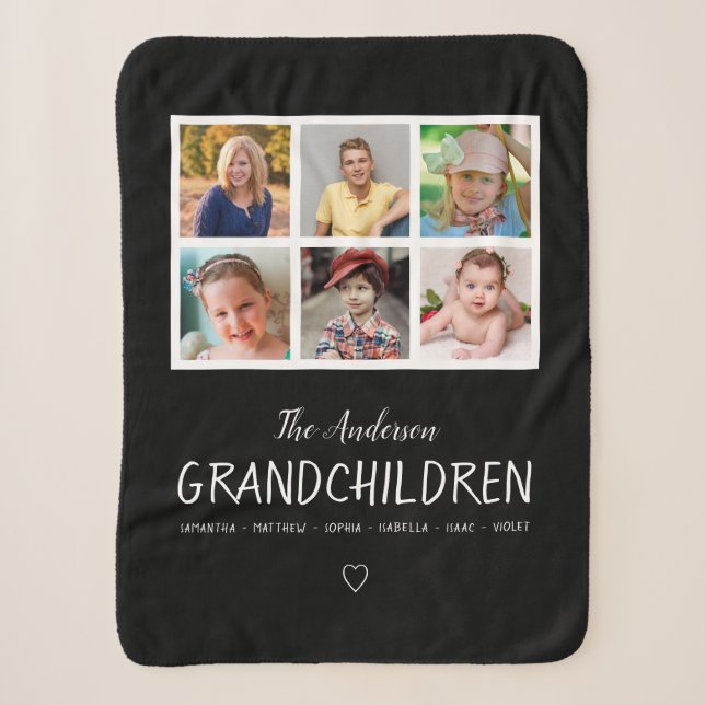 Couverture Sherpa Grand-parents 6 Collage photo en noir personnalisé (Devant)