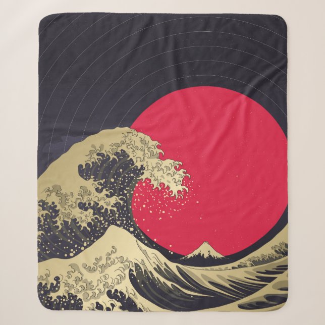 Couverture Sherpa "Grande vague de kanagawa". Hokusai, vague japonai (Devant)