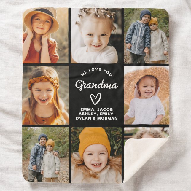 Couverture Sherpa Grandma 8-Photo Collage de texte cadeau personnali (Créateur téléchargé)
