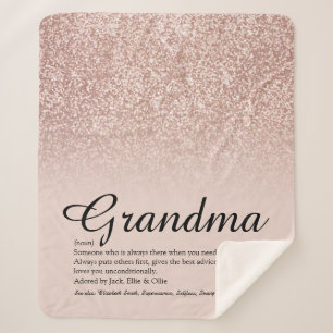 Couverture Sherpa Grandma Définition Script Rose Parties scintillant