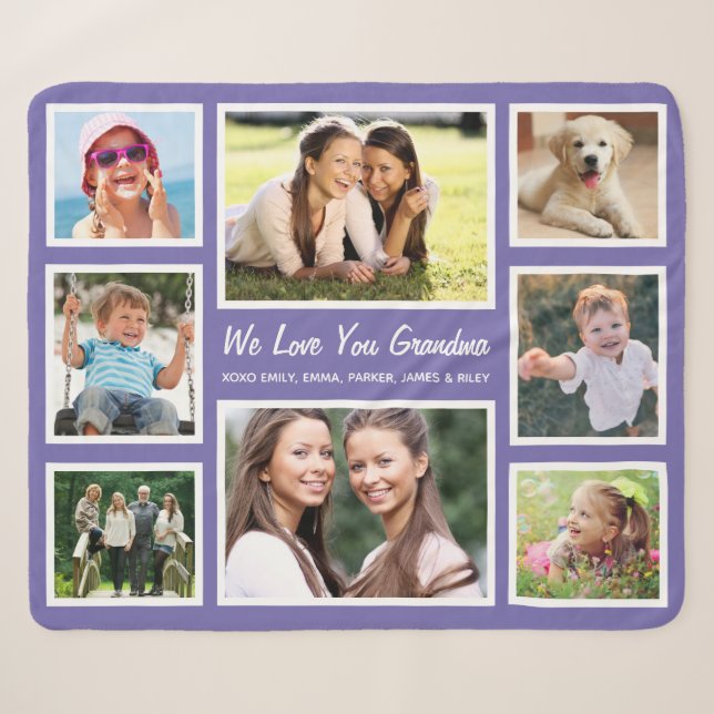 Couverture Sherpa Grandma Photo Collage Purple (Devant (Horizontal))