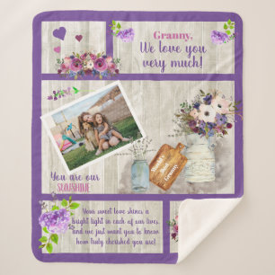 Couverture Sherpa Granny We Love You Photo Floral Texte en bois