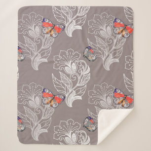 Couverture Sherpa Graphique à fleurs et papillon, aquarelle, motif 