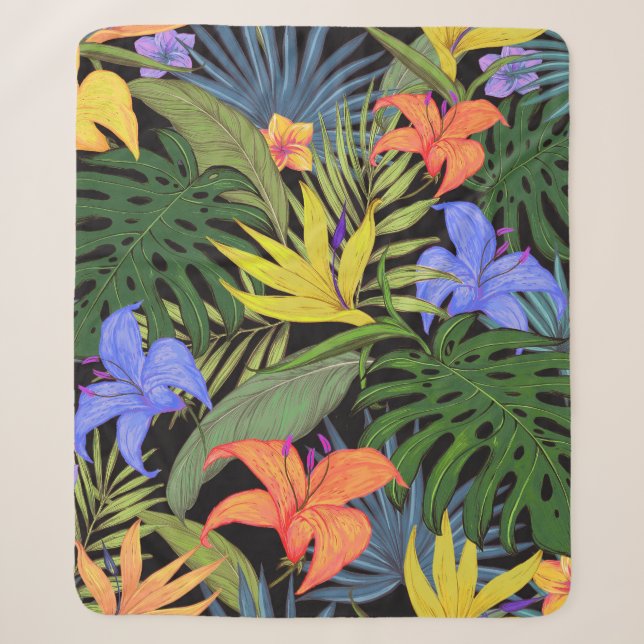 Couverture Sherpa Graphique de fleur d'Aloha de Hawaii tropical (Devant)