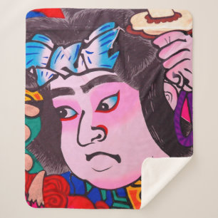 Couverture Sherpa Graphique sur Kiteart traditionnel japonais, cerf-