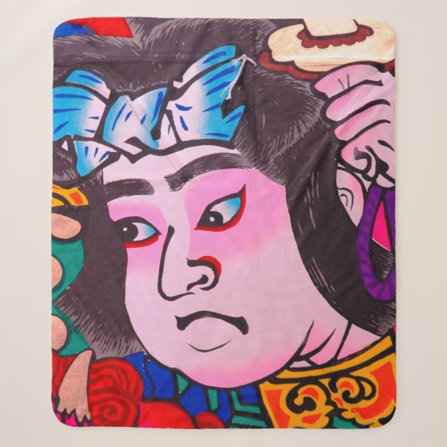 Couverture Sherpa Graphique sur Kiteart traditionnel japonais, cerf- (Devant)