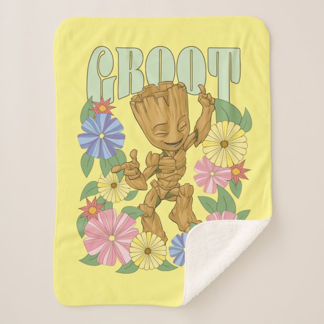 Couverture Sherpa Graphisme Retro Floral Dancing Kid Groot (Devant)