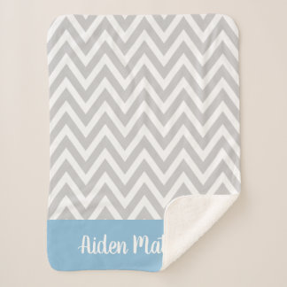 Couverture Sherpa Gray and Blue Chevron Nom du bébé Monogrammé