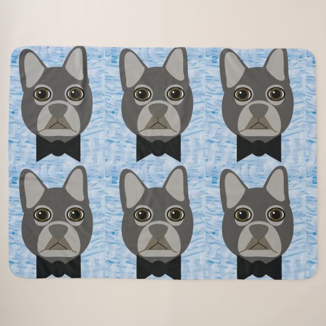 Couverture Sherpa Gray French Bulldog, watercolor blue (Devant (Horizontal))