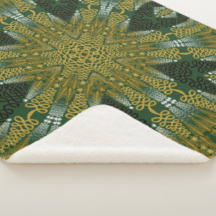 Couverture Sherpa Green and Gold Geo Energy Mandala Sherpa Blanket