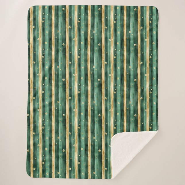 Couverture Sherpa Green Gold Shamrock St. Patrick's Day Stripes (Devant)