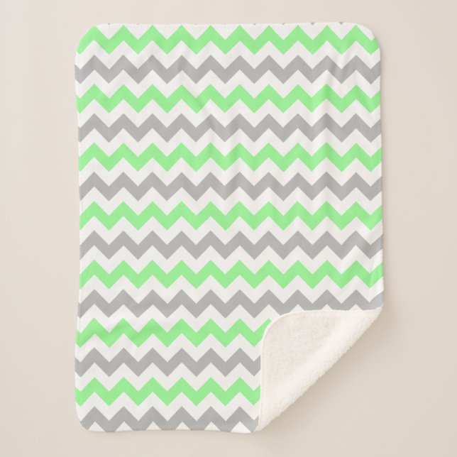 Couverture Sherpa Green & Grey Chevron (Devant)
