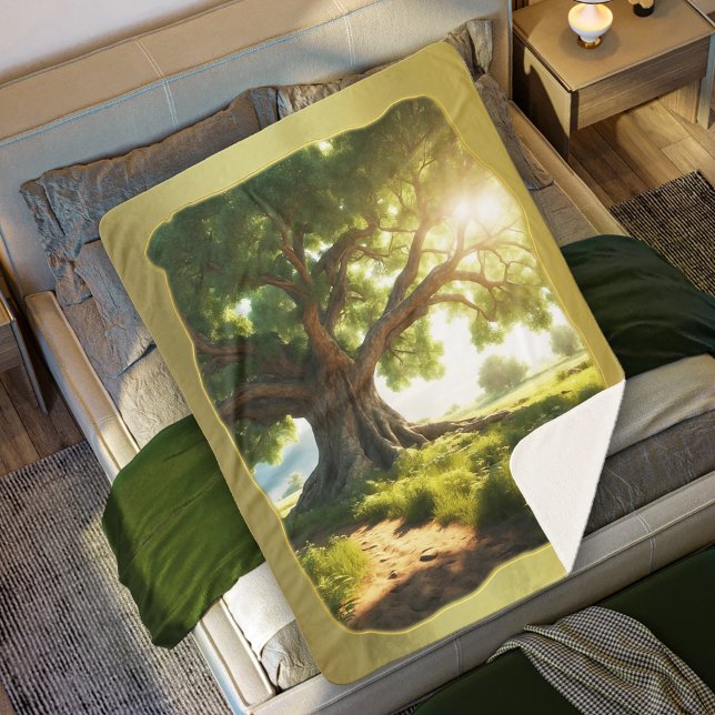 Couverture Sherpa Green Tree Nature Sherpa Blanket (Sherpa blanket with a summer image of an old tree with sun filtering through the leaves)