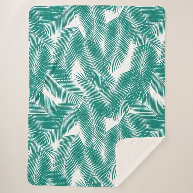 Couverture Sherpa Green Tropical Palm Feuille Motif (Devant)