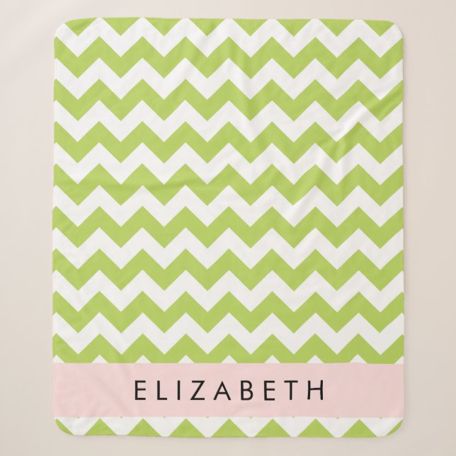 Couverture Sherpa Green Zigzag, Green Chevron, Votre Nom (Devant)