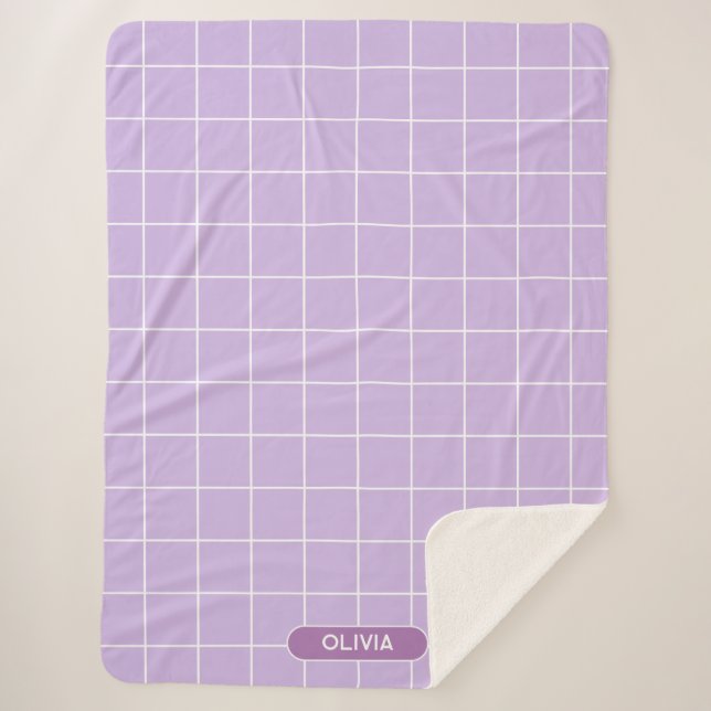 Couverture Sherpa Grille Lilac et blanc (Devant)