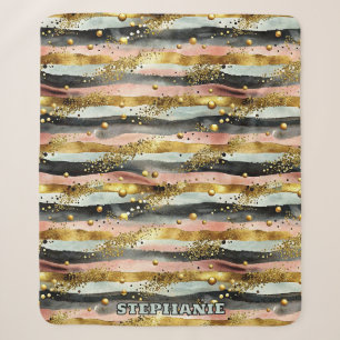 Couverture Sherpa Grilles roses et noires ondulées avec Parties scin