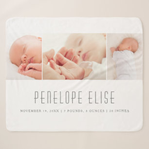 Couverture Sherpa Gris 3 Photo Collage Bébé Naissance 