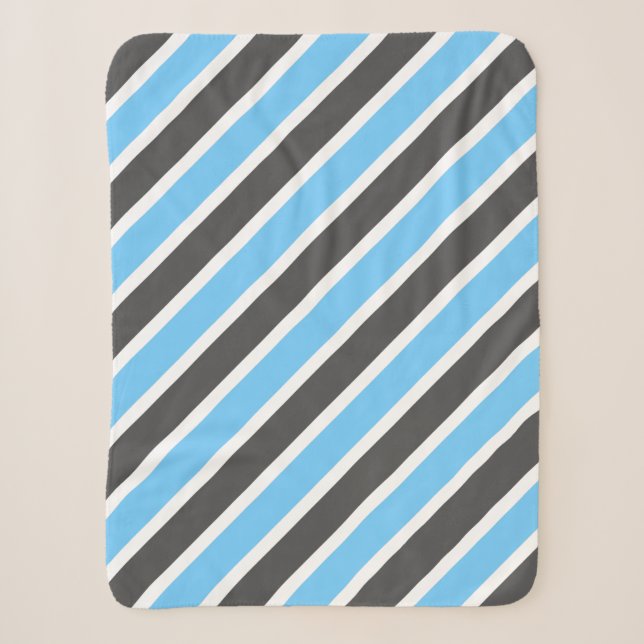 Couverture Sherpa Gris bleu ciel moderne rayures diagonales (Devant)