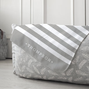 Couverture Sherpa Gris chaud et blanc bande personnalisée