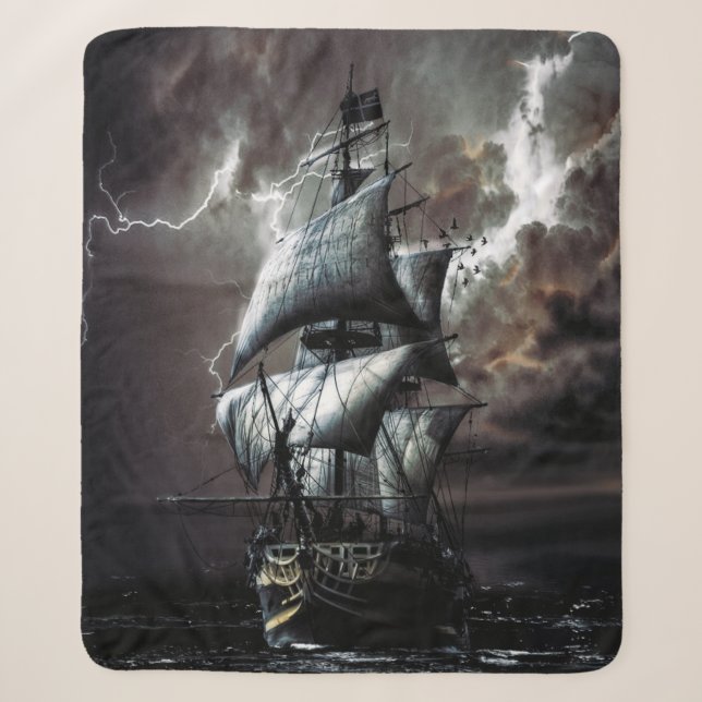 Couverture Sherpa Gros Pirate Fantôme Navire Tempête de mer Feu (Devant)