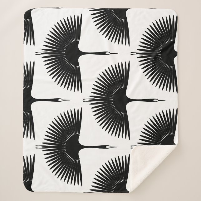 Couverture Sherpa Grue gracieuse : Motif d'oiseaux orientaux (Devant)