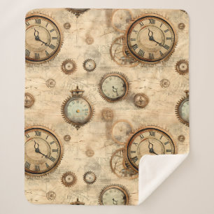 Couverture Sherpa Grunge Rustic Steampunk Horloge (6)
