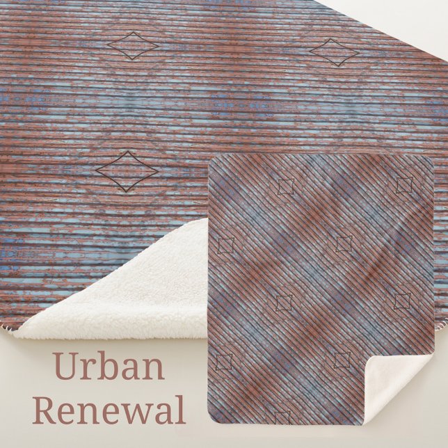 Couverture Sherpa Grunge Urbain Motté Bleu Rouge rayures (Créateur téléchargé)