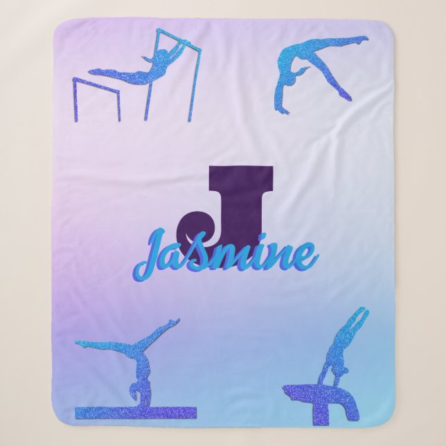 Couverture Sherpa Gymnastique féminine Monogramme bleu violet person (Devant)