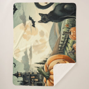 Couverture Sherpa Halloween/Automne/Automne/citrouille/chat