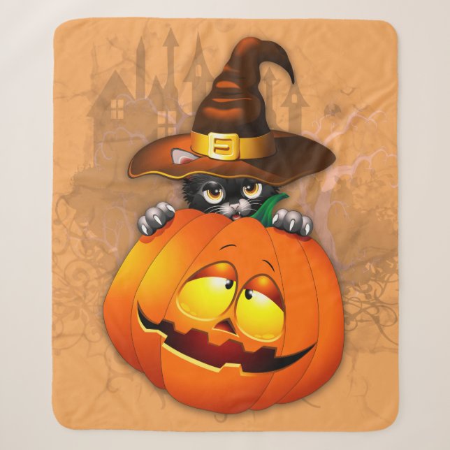 Couverture Sherpa Halloween Cute Kitty Witch et ami Citrouille (Devant)