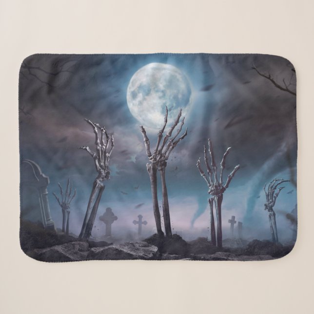 Couverture Sherpa Halloween des cimetières effrayants vers la lune (Devant (Horizontal))