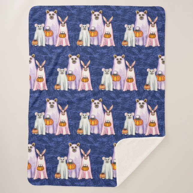 Couverture Sherpa Halloween Ghost Trio d'amis de la forêt (Devant)