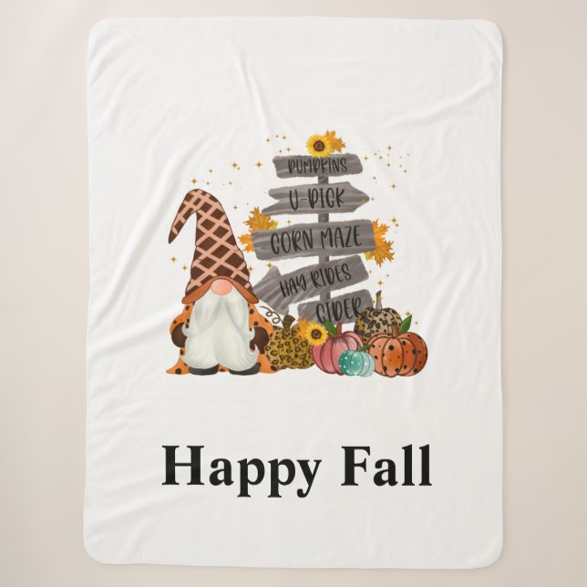 Couverture Sherpa Halloween Gnomes, Happy Fall, Citrouille, Hayrides (Devant)