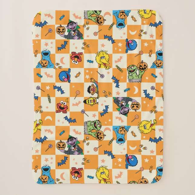Couverture Sherpa Halloween rue Sésame À damiers Motif (Devant)