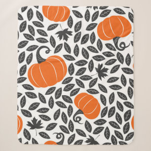 Couverture Sherpa Hand drawn seamless pattern with pumpkins and leav