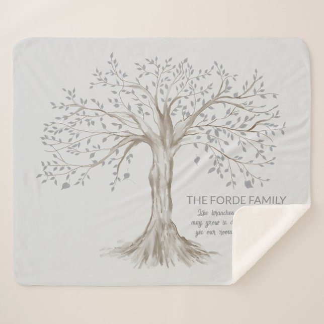 Couverture Sherpa Hand Drawn Tree Personalized Quote Light Gray (Devant (Horizontal))